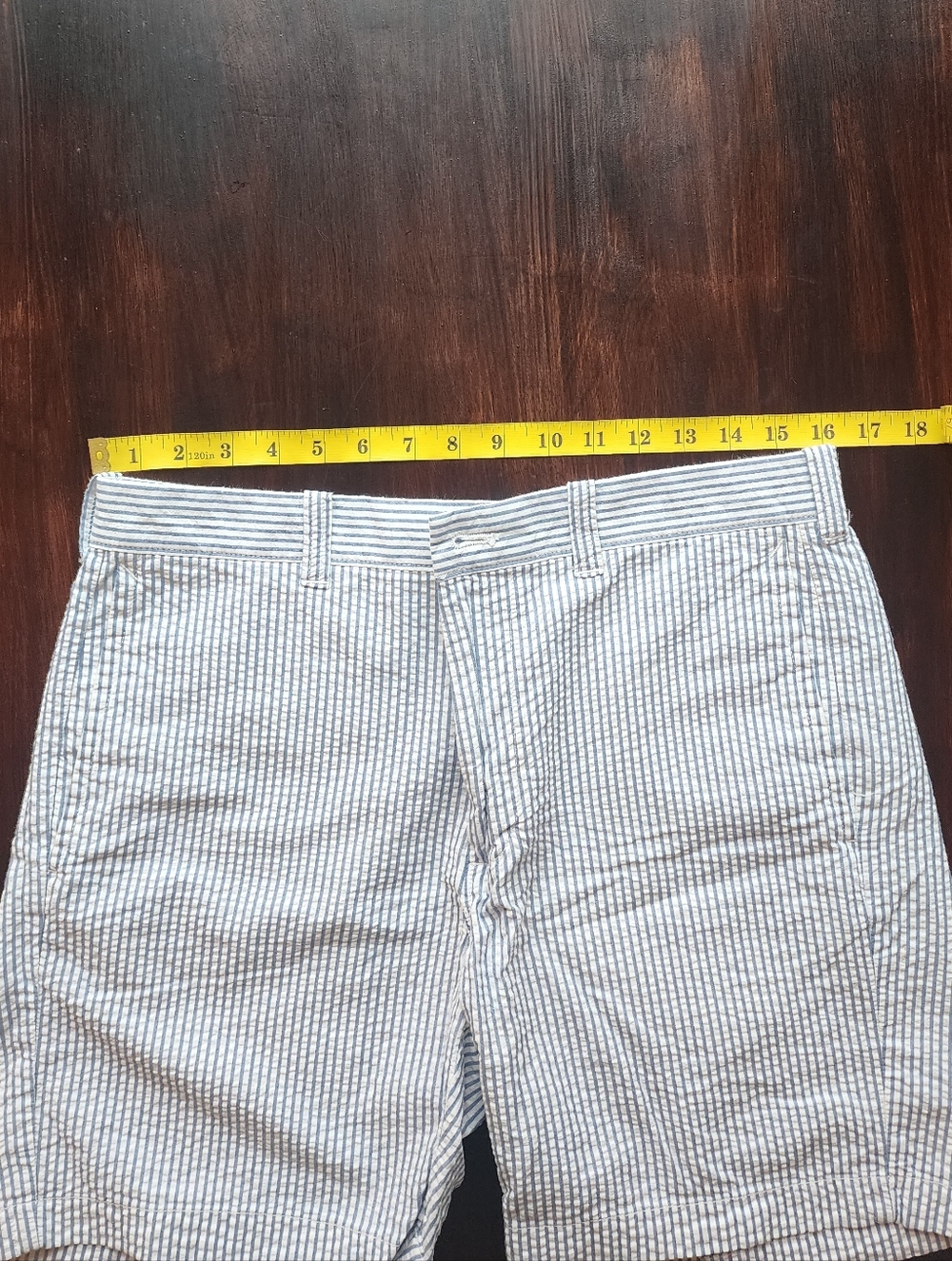 J. Crew Men’s Seersucker Flat Front Shorts - Blue/White Stripe - Picture 5 of 6